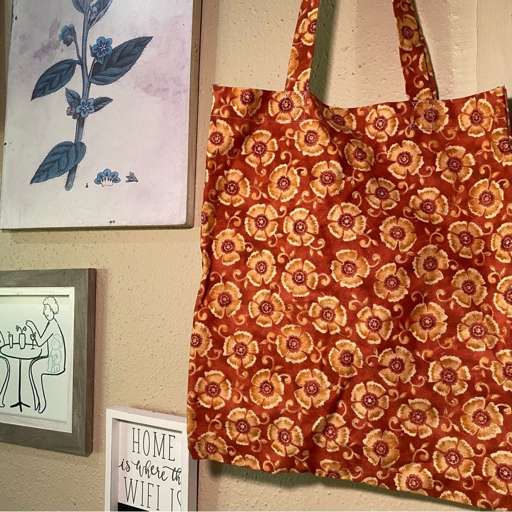 Flower print Orange / Yellow Reusable Tote - Picture 2 of 3